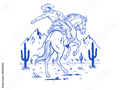 Retro cowboy country horse. Western rodeo design. Cowboy graphic print. Western vintage artwork. T shirt print design.
