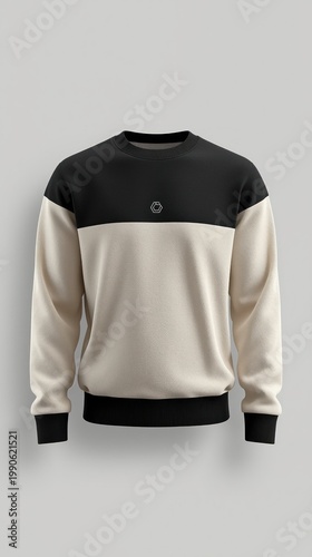 Minimalist Beige and Black Crewneck Sweatshirt Mockup with Modern Streetwear Design