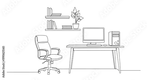 Office Chair With Desk And Computer.