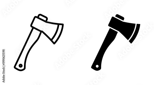 Axe icon set with outline and solid black silhouette styles