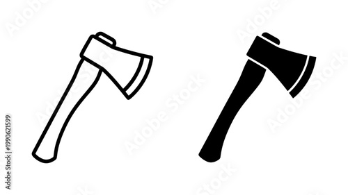 Axe icon set with outline and solid black silhouette styles