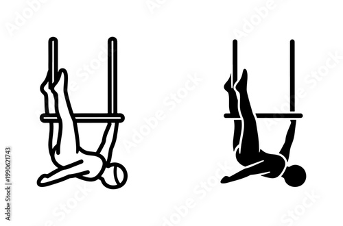 Aerial Trapeze Acrobat Silhouette Icon Set