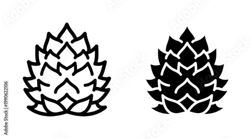 Pinecone Icon Set in Outline and Solid Black Style