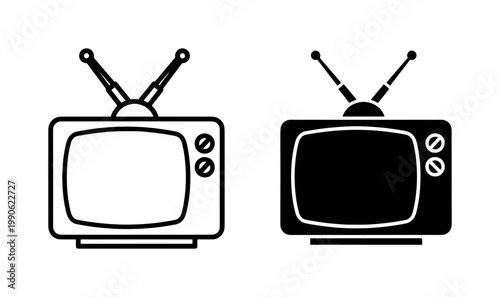 Retro Television Icon Set with Antenna and Knobs