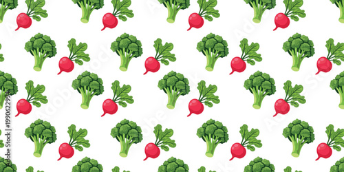 healthy organic veggies seamless pattern broccoli radish isolated white