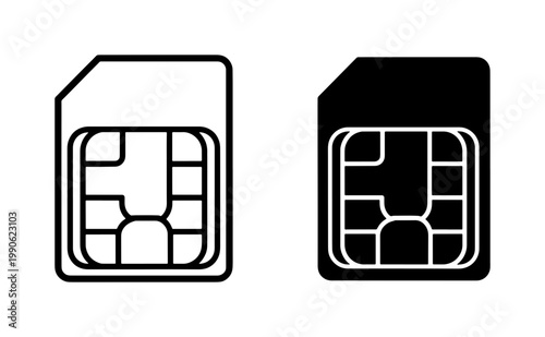 Mobile SIM Card Icon Set in Outline and Solid Style
