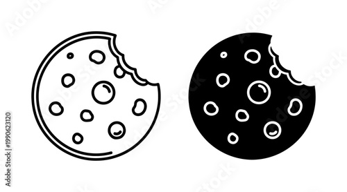 Bitten Chocolate Chip Cookie Icon Set
