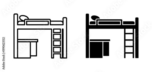 Bunk bed icon with desk and ladder for small room design