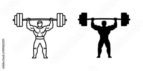 Strong Bodybuilder Lifting Heavy Barbell Icon Set