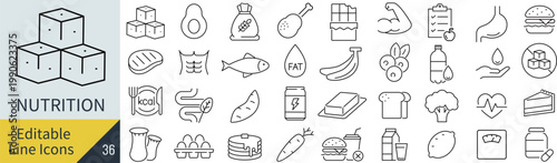 線の編集ができる栄養に関するアイコンセット（アウトライン化していない）
