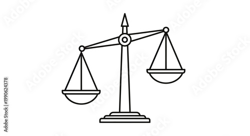 Balanced scale with two empty pans on white background