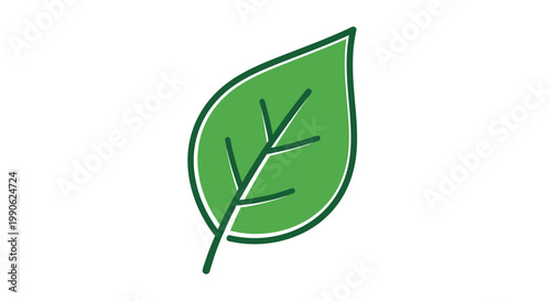 A simple green leaf icon with a dark green outline on a white background