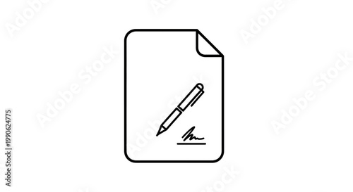 Black outline of a document with a pen and signature