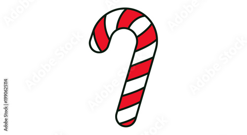 A classic red and white striped candy cane with a black outline
