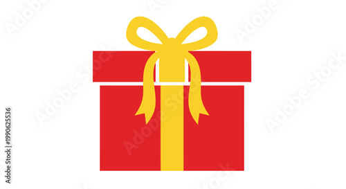 A red gift box with a yellow ribbon and bow on a white background