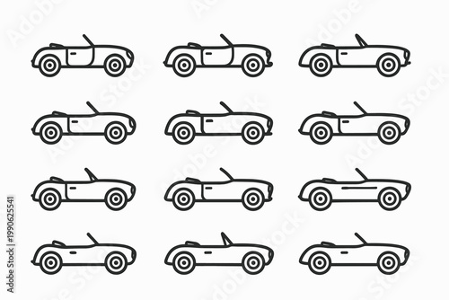 Pastel Car Icons. Pastel highway cruisers. Line outline icon set of Pastel highway cruisers: pastel