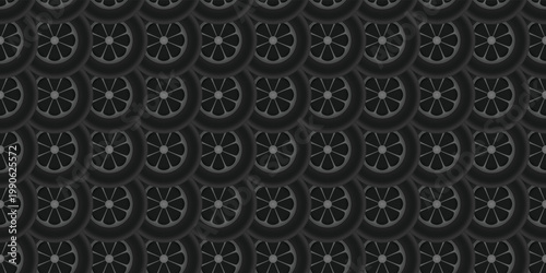 Professional car tire repeating pattern for auto service branding and design. Vehicle part pattern