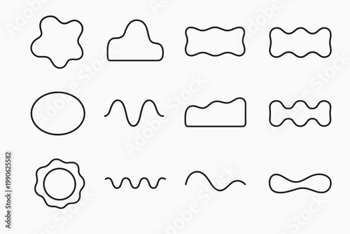 Wavy Contour Icon Set. Wavy contour shapes. Line outline icon set of wavy contour shapes: wavy blob edge,