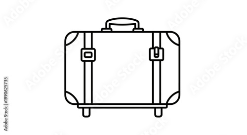 A simple outline drawing of a classic suitcase with a top handle and two straps
