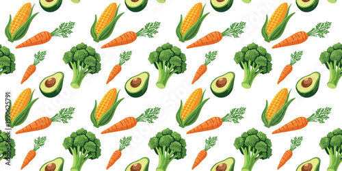 organic kale corn and carrot seamless pattern on white background