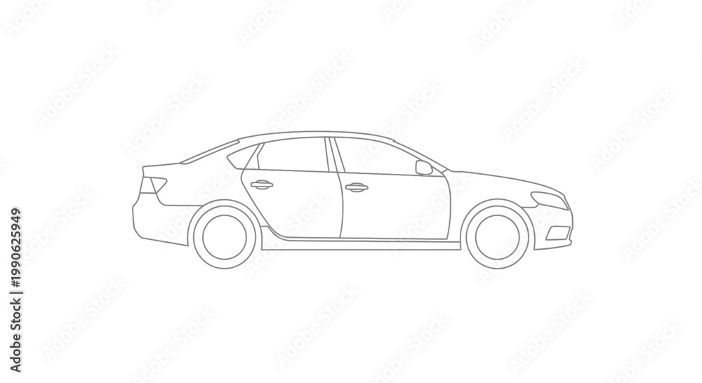Obraz premium Detailed side view line drawing of a four-door sedan