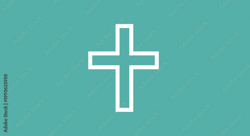 Obraz premium Simple white cross emblem centered on a solid aqua-blue background