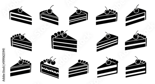 Collection of Sliced Cakes with Cherries Illustration.