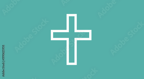 Simple white cross emblem centered on a solid aqua-blue background
