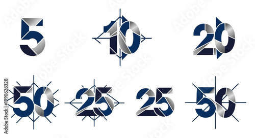 Modern Geometric Numbers Set Five Ten Twenty Fifty Twenty Five.
