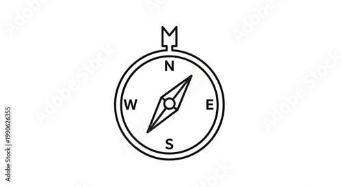 Outline of a compass with cardinal points and directional needle
