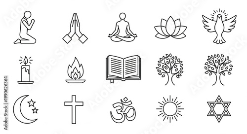 Collection of Religious and Spiritual Symbols Icons.