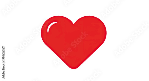 A bold, shiny red heart symbol on a pure white background