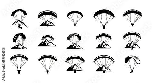 Paragliding Mountain Adventure Sport Icons
