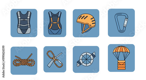 Extreme sports gear icon set