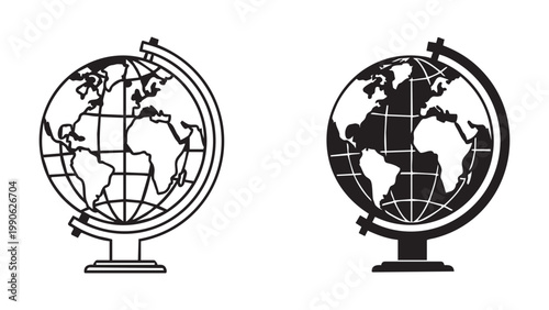 Two Black and White Earth Globes Side by Side