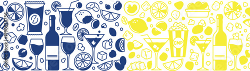 Vibrant contrast of blue and yellow cocktail themed graphic designs