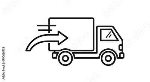 Stylized line art of a delivery truck with an outward arrow