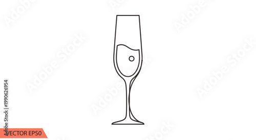 Line art of a flute glass with bubbling liquid inside