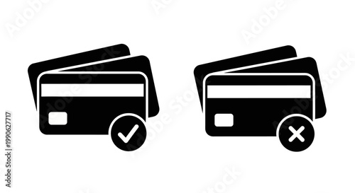 Credit card payment status vector icons Approved and declined financial transactions with checkmark and cross symbols for secure online purchases and banking