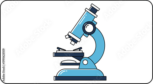 Canvas-taulu Blue cartoon microscope with stand, stage, and eyepiece on white background