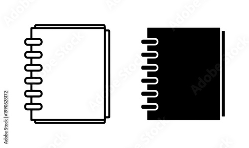 Spiral Notebook Outline and Solid Vector Icon Set