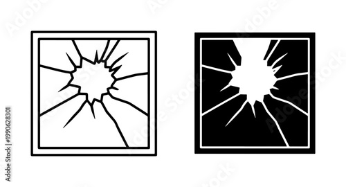 Broken glass window icon set with shattered hole effect