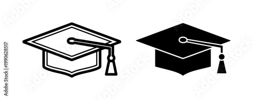 Graduation Cap Icon Set with Tassel