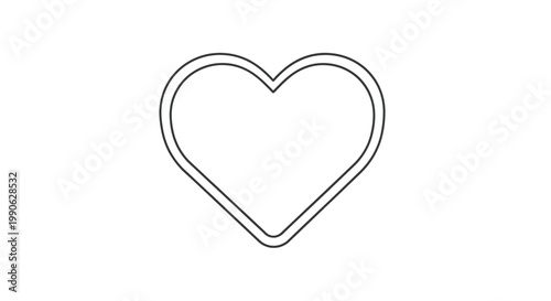 A black outline of a heart shape with a double line border on a white background