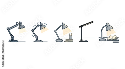 Desk lamps collection showcasing various designs, adjustability, and their essential role in creating productive work and study environments.
