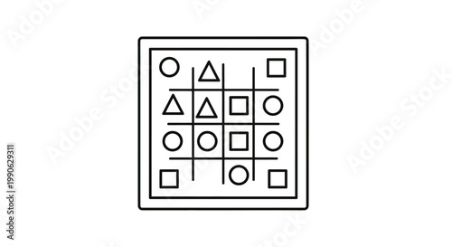 A game board with a 3x3 grid filled with circles, triangles, and squares