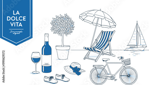 La dolce vita: a relaxing coastal lifestyle illustration