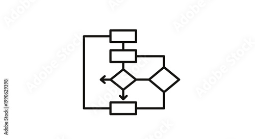 A flowchart with rectangular and diamond shapes, indicating a process or decision
