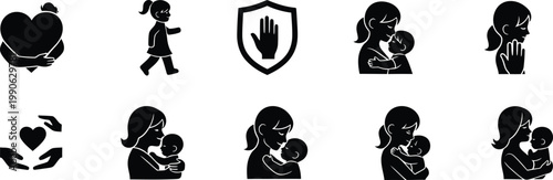 Set of heartwarming mother and child silhouettes celebrating