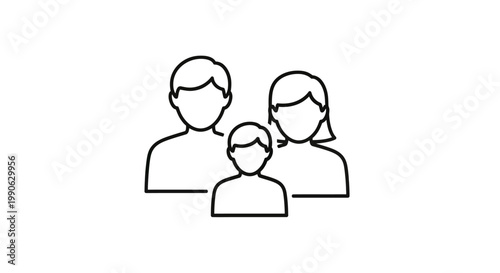 Simple line illustration of a family of three, a boy between parents